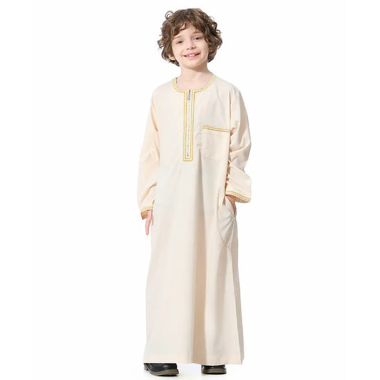 Muslim Saudi Arab Boys Robe Dishdasha Kids Abaya Kaftan Prayer Islam Clothing Long Sleeve Thobe Middle East Teenage Dress Dubai
