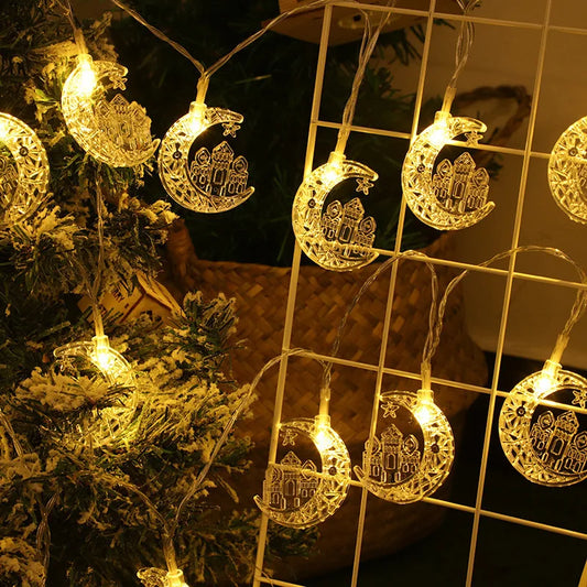 1PC LED Ramadan String Lights, 59.06/118.11in Ramadan Decorative Fairy Lights with Moon & Castle Designs, Battery-Powered