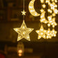3.5M Waterproof Battery Box Powered Star & Moon Curtain String Ramadan LED Lights