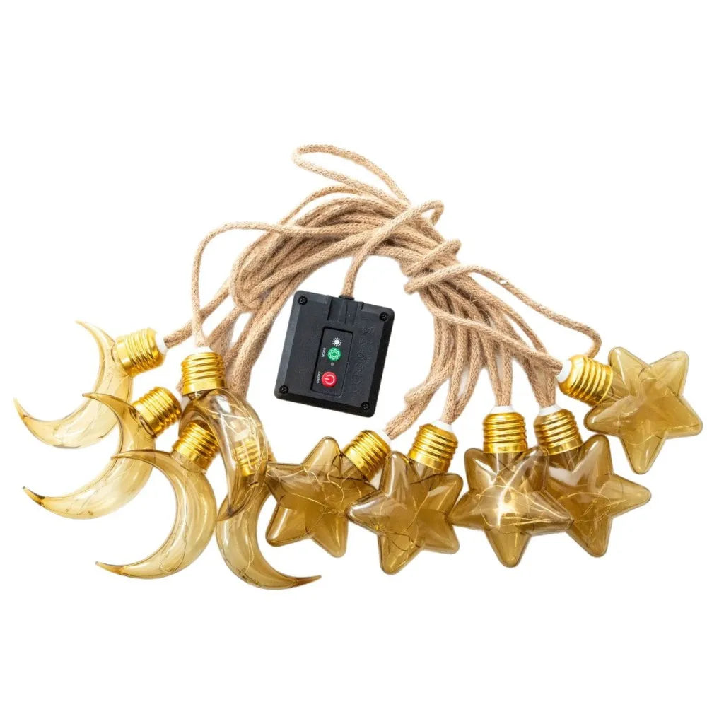 5M Solar Powered Hemp Rope Star & Moon LED Lights