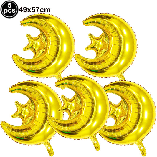 5PCs Ramadan Balloons Gold Moon