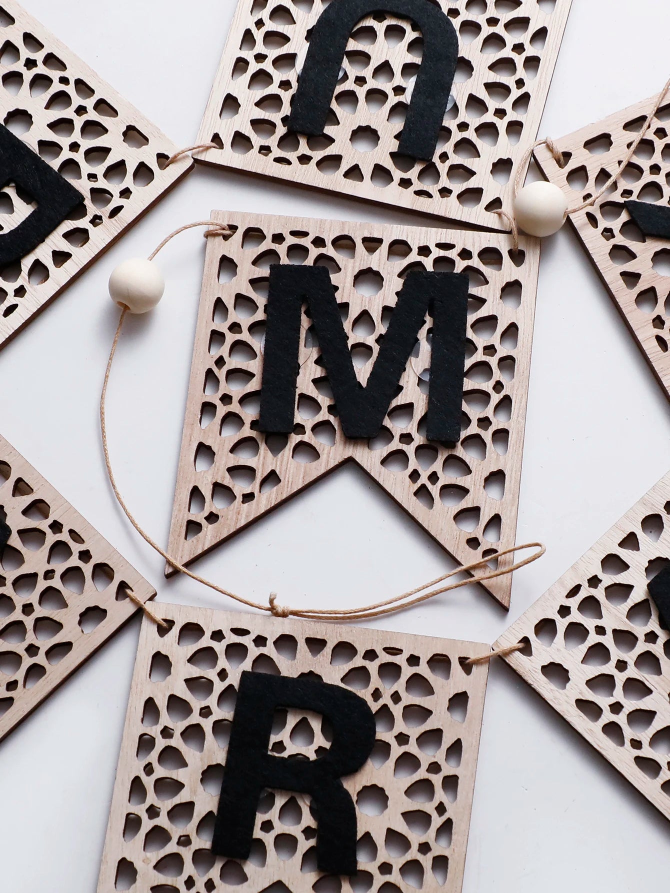 Wooden Eid Mubarak Hanging Decoration Black Text