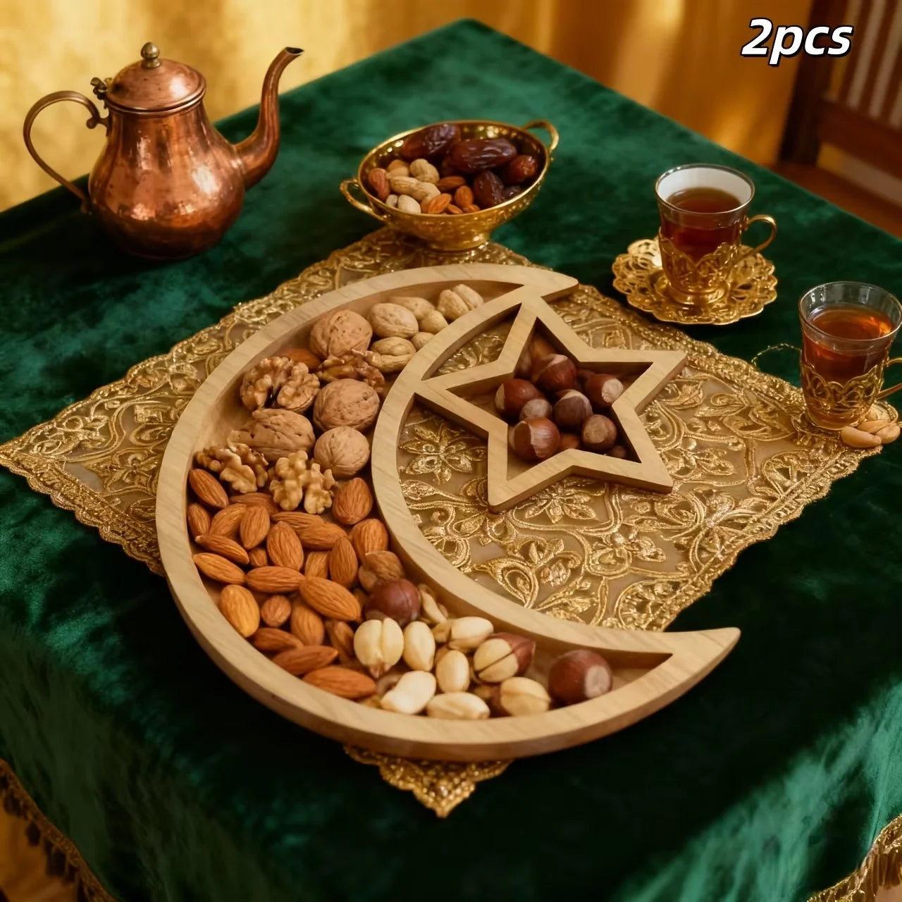 Ramadan Wooden Moon+Star Tray