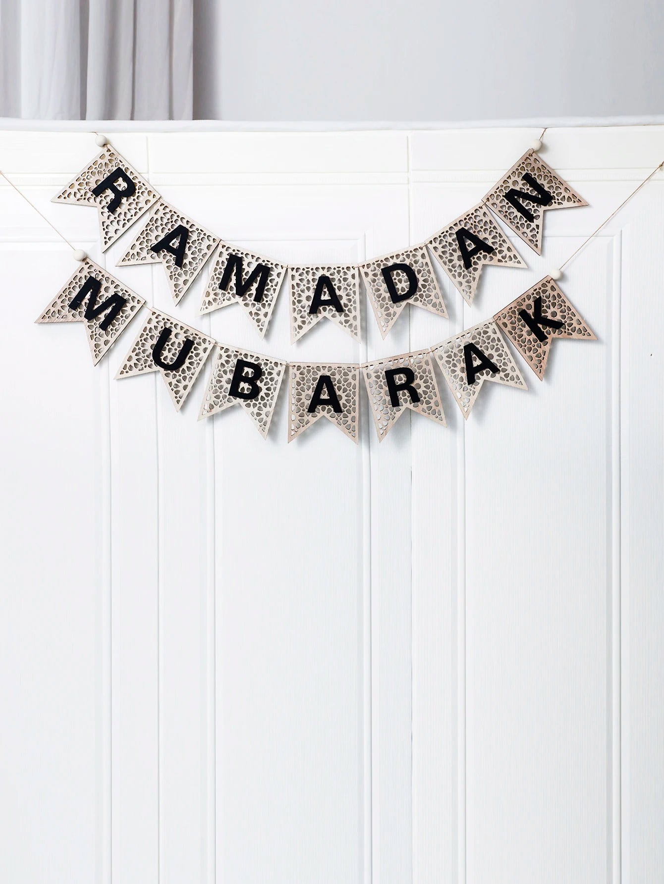 Wooden Eid Mubarak Hanging Decoration Black Text