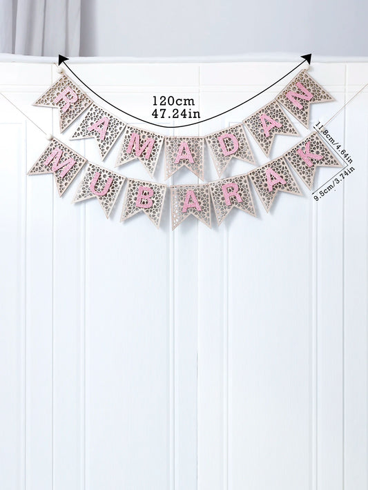 Pink Wooden Ramadan Mubarak Hanging Ornament