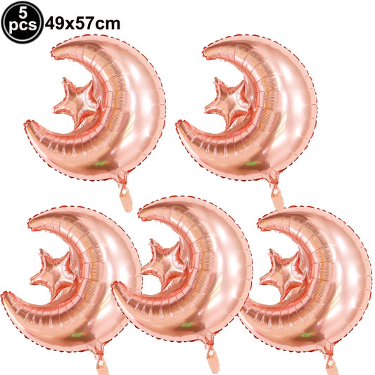5PCs Ramadan Balloons Pink Moon