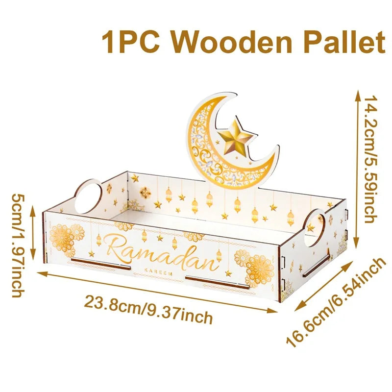 White/Gold Wooden Ramadan Tray