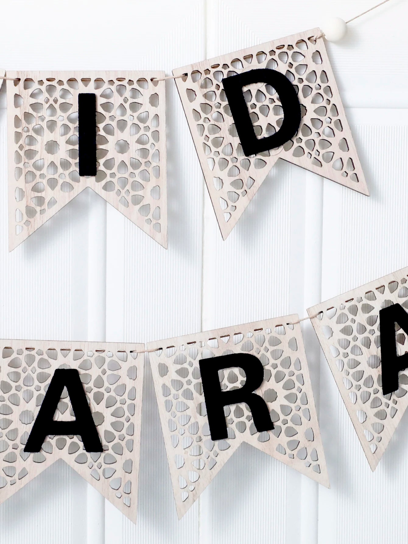 Wooden Eid Mubarak Hanging Decoration Black Text