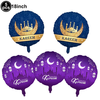 5PCs Ramadan Balloons Mixed Purple + Blue