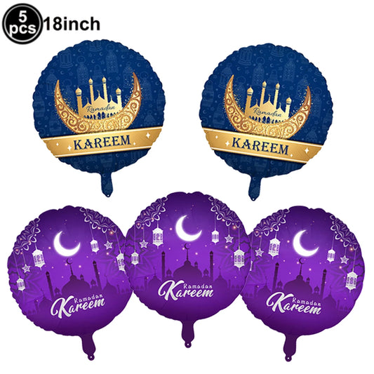 5PCs Ramadan Balloons Mixed Purple + Blue