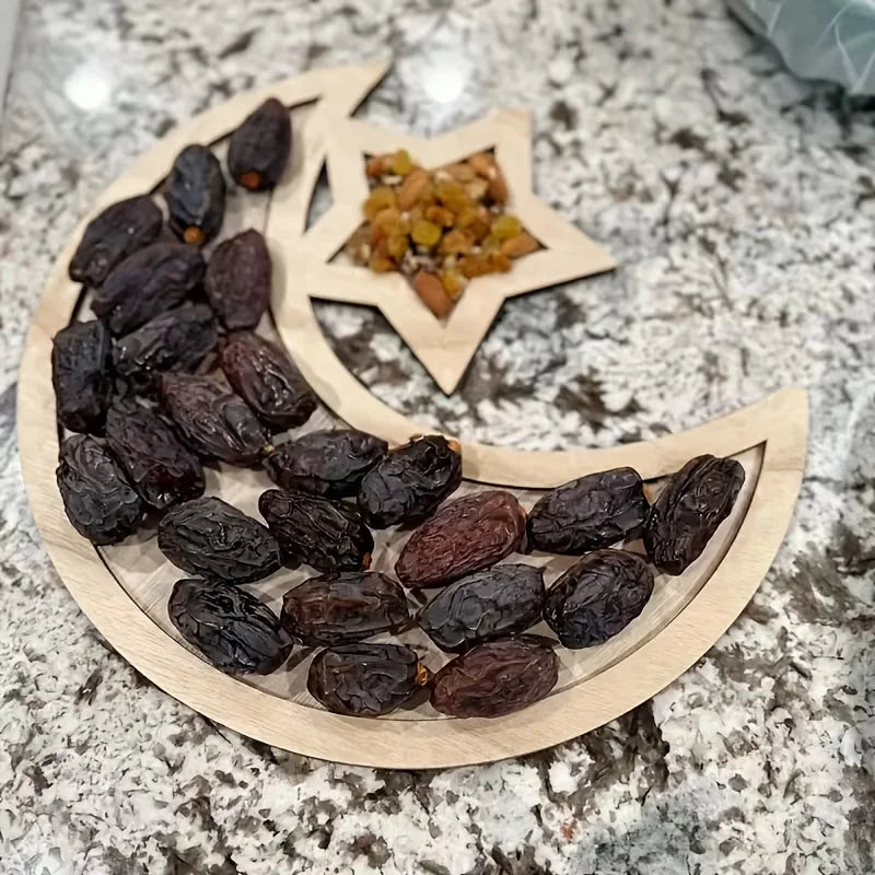 Ramadan Wooden Moon+Star Tray