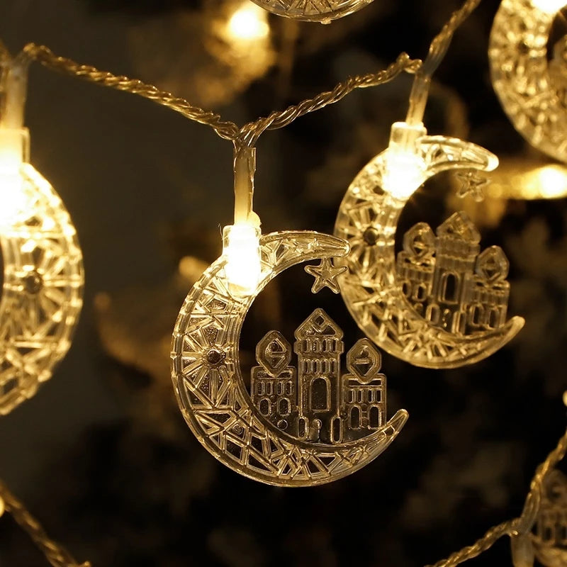 1PC LED Ramadan String Lights, 59.06/118.11in Ramadan Decorative Fairy Lights with Moon & Castle Designs, Battery-Powered