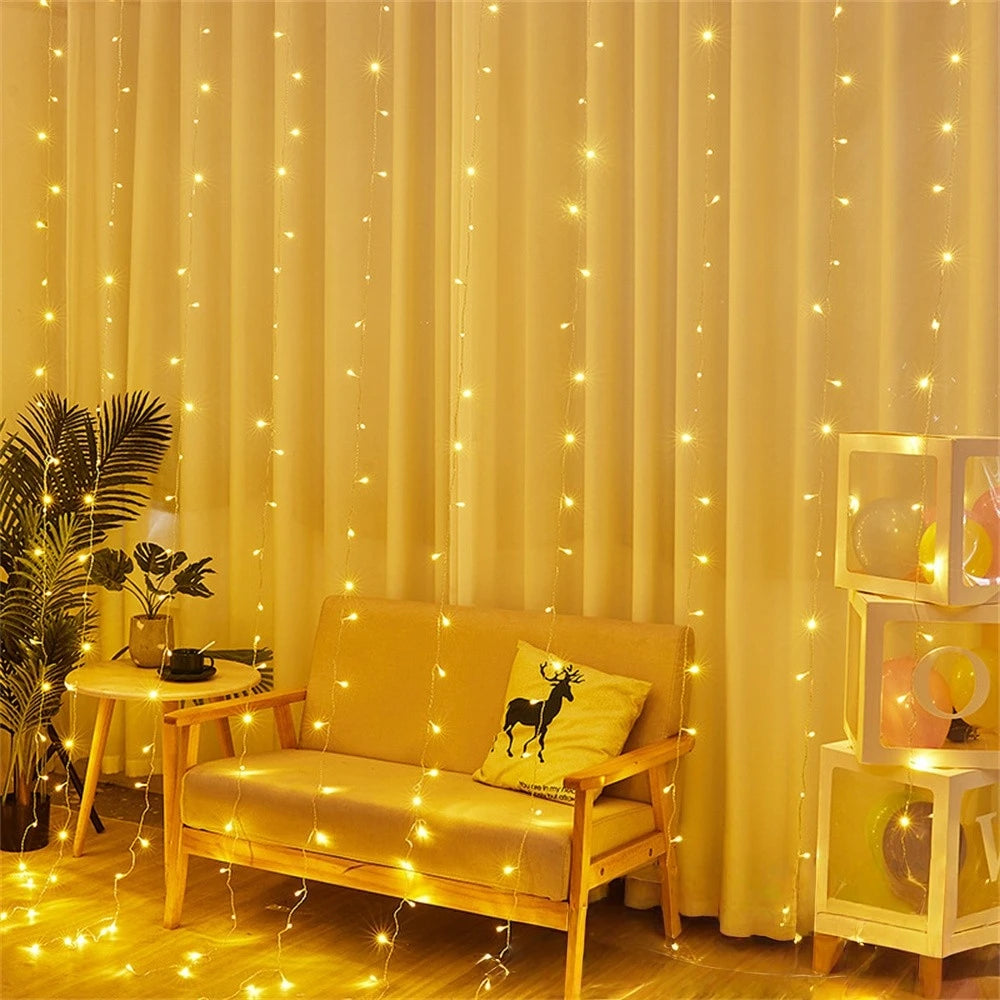 USB Power Curtain String LED Lights with Remote 8 Modes 3M x 3M