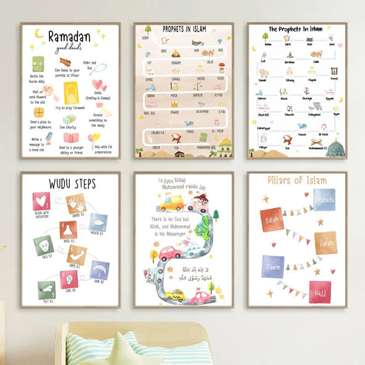 Kids Bedroom Wall Posters - Prophets, Ramadan, Wudu, Dua