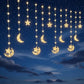 3.5M Waterproof Battery Box Powered Star & Moon Curtain String Ramadan LED Lights