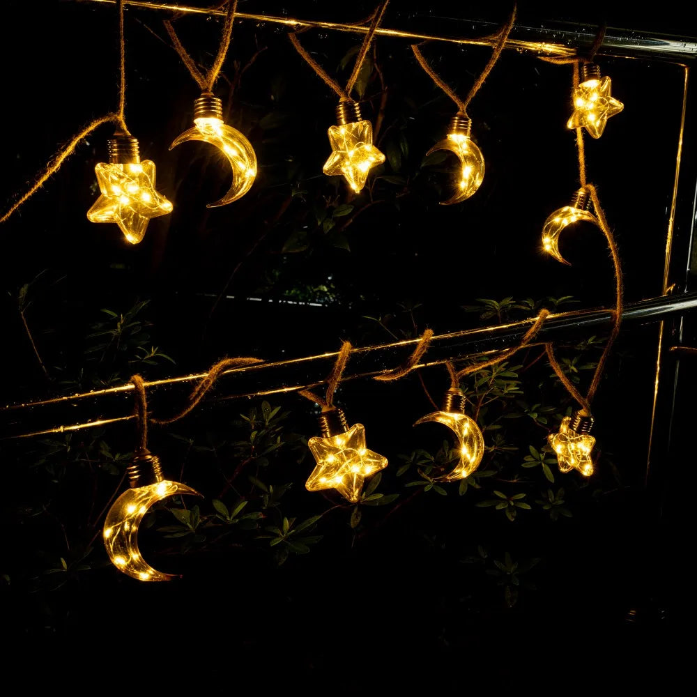 5M Solar Powered Hemp Rope Star & Moon LED Lights