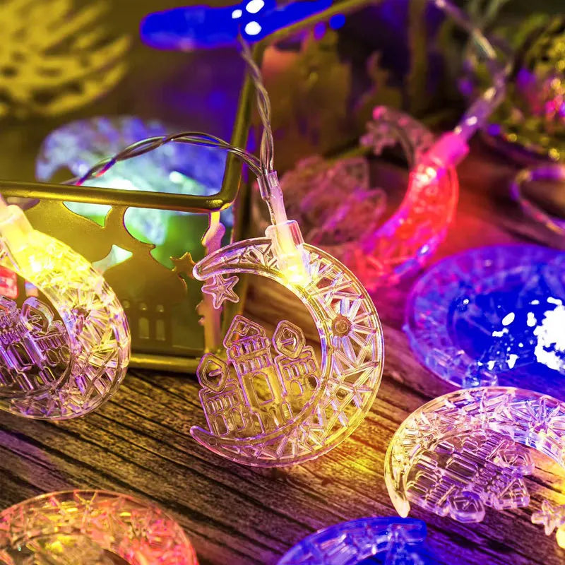1PC LED Ramadan String Lights, 59.06/118.11in Ramadan Decorative Fairy Lights with Moon & Castle Designs, Battery-Powered