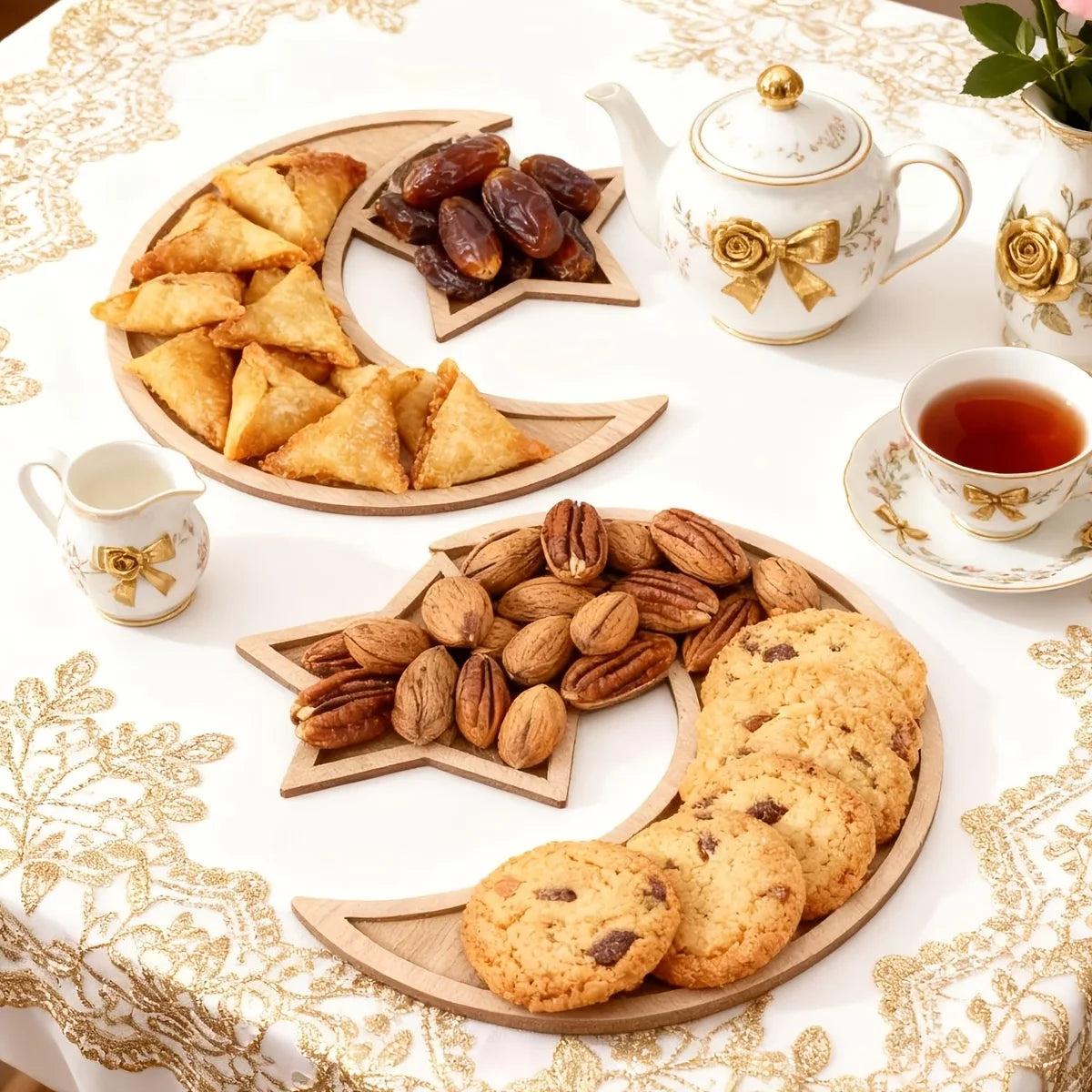 Ramadan Wooden Moon+Star Tray
