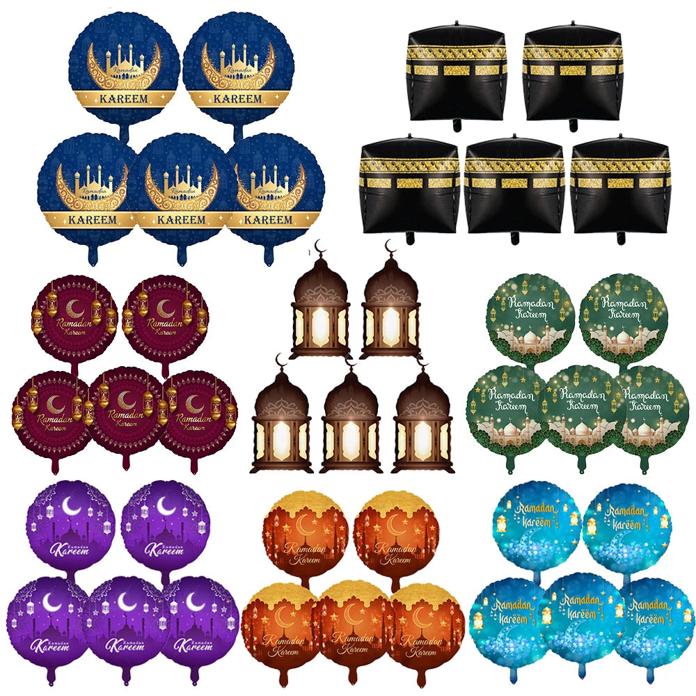 5PCs Ramadan Balloons Mixed Purple + Blue