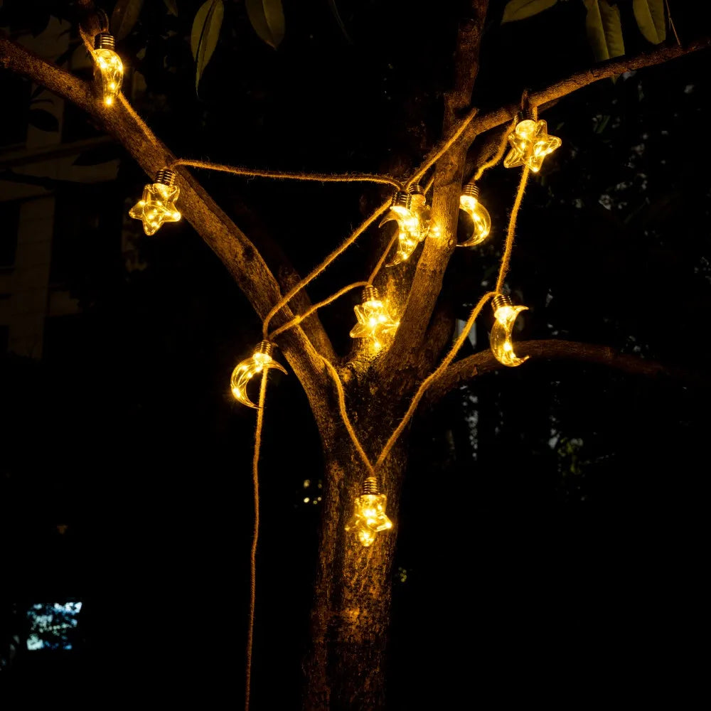 5M Solar Powered Hemp Rope Star & Moon LED Lights